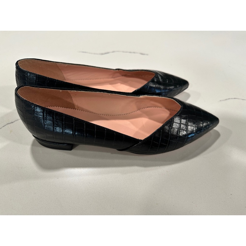 J.Crew Black Croc Embossed Leather Pointed Toe Flats Shoes 7.5 H2284